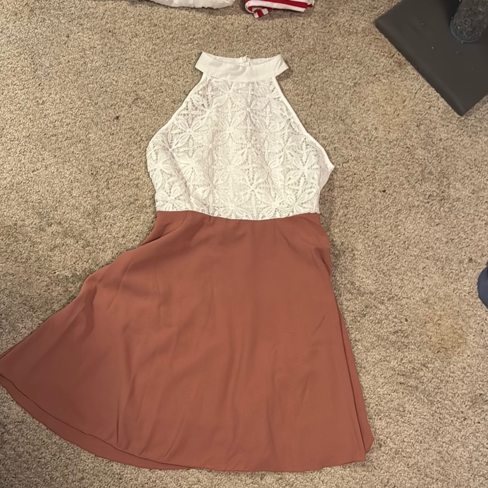 White Lace and salmon Halter Dress
